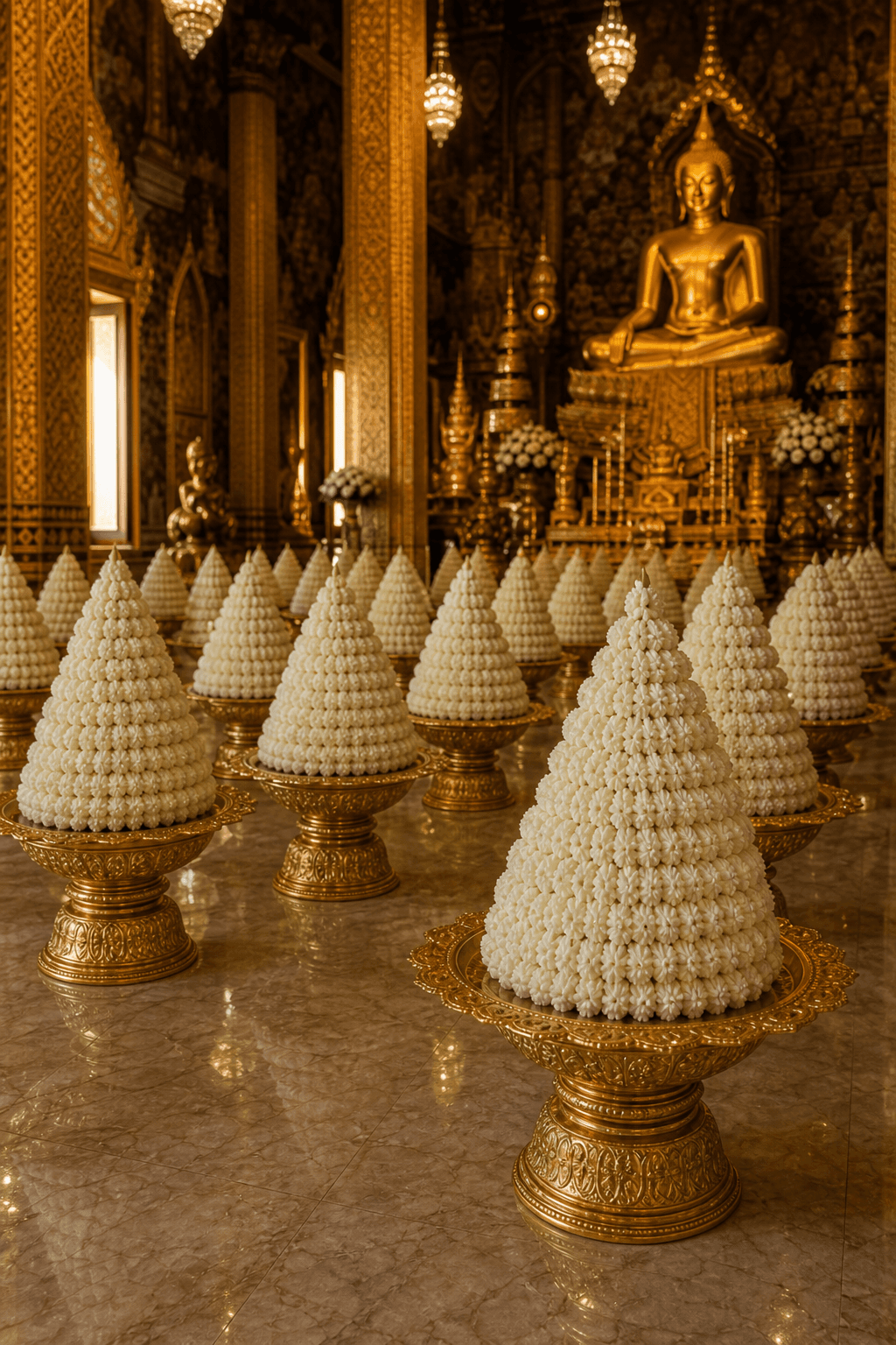พานมะลิแก้บนจัดถวายในพระอุโบสถ